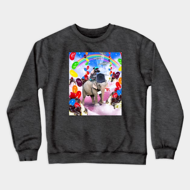 Cute Dog Riding Elephant in Space Crewneck Sweatshirt by Random Galaxy